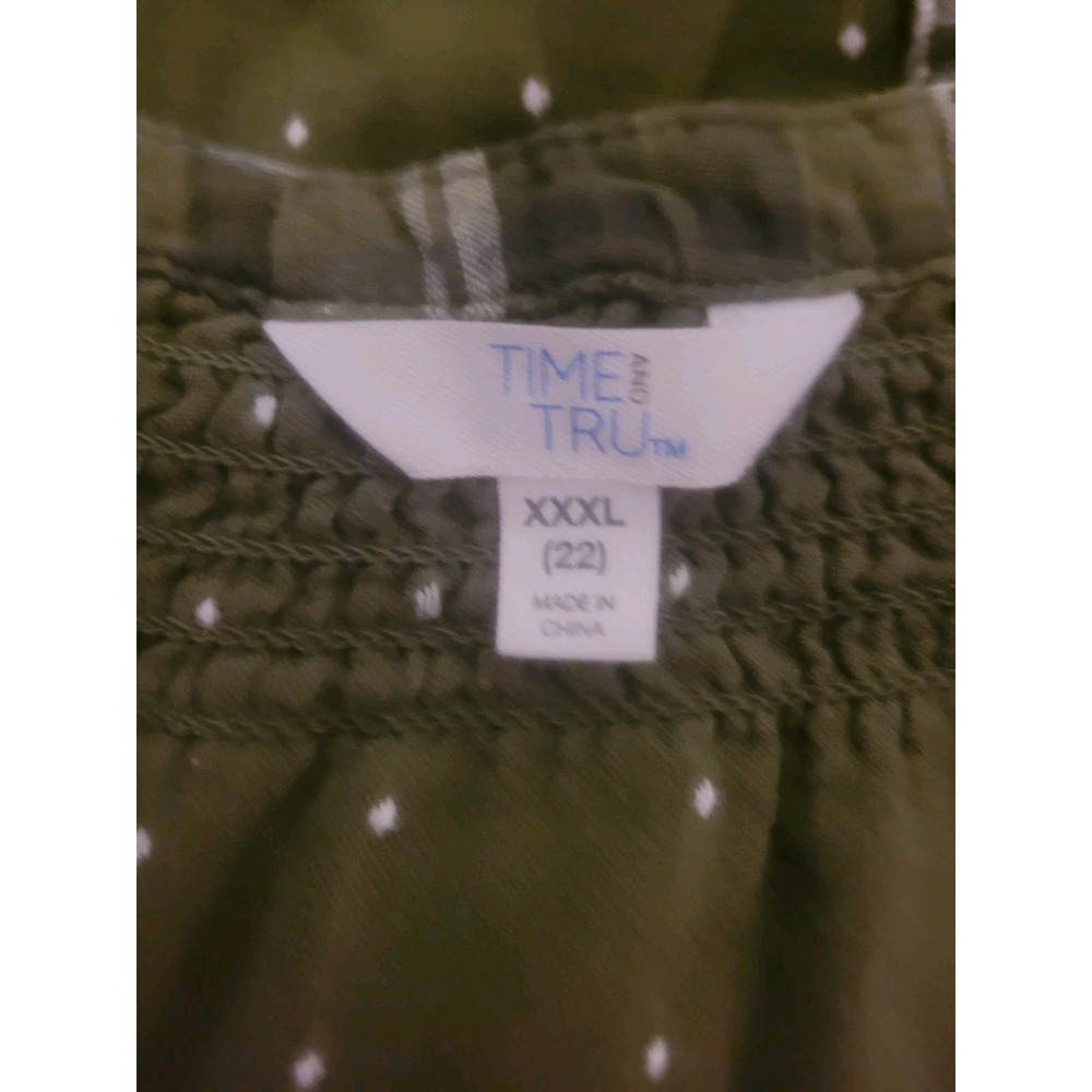 Time and Tru Women's 3/4 Sleeve 100% Cotton Plaid Green Smocked Top SZ XXXLarge - Picture 6 of 8